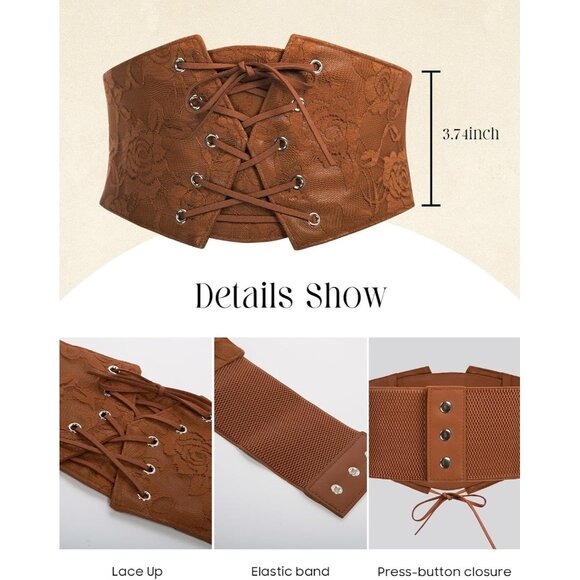 Women's Brown Elastic Stretch Corset Waist Cincher Belt With Press Button - Picture 5 of 7